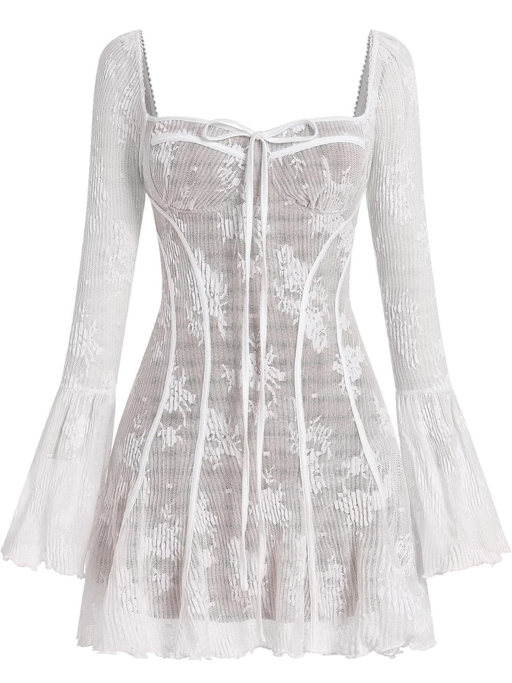 White Long-Sleeve Lace Corset Mini Dress